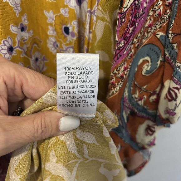 Boho Patchwork Midi Dress Womens 2XL Floral Paisley Handkerchief Hem Flowy Summe - Picture 11 of 14